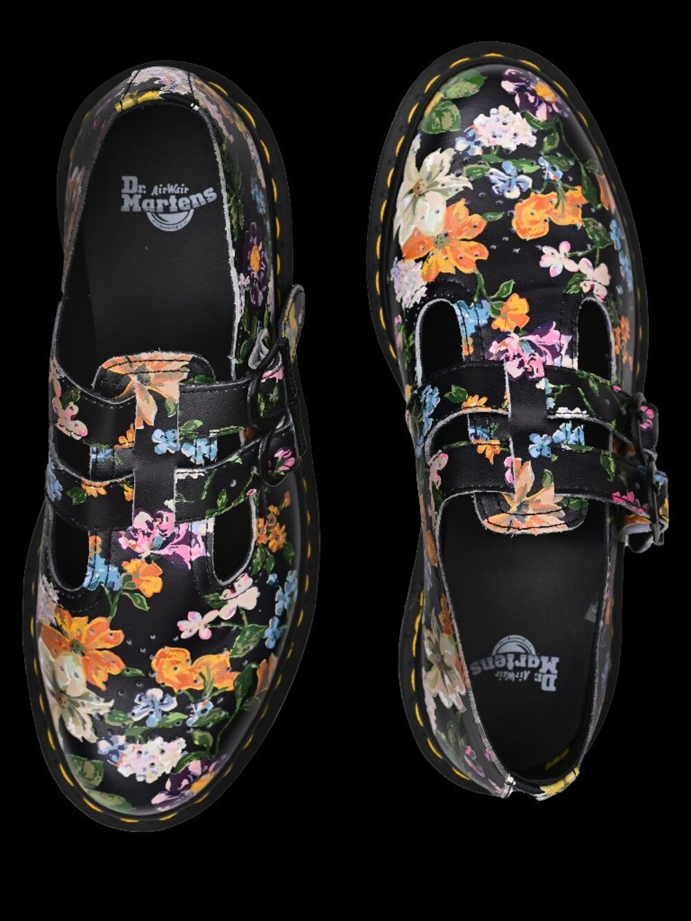 DR MARTENS- "Docs" Black Darcy Floral Backhand EU39 US 8 Mary Janes Circa-90s - Picture 6 of 11